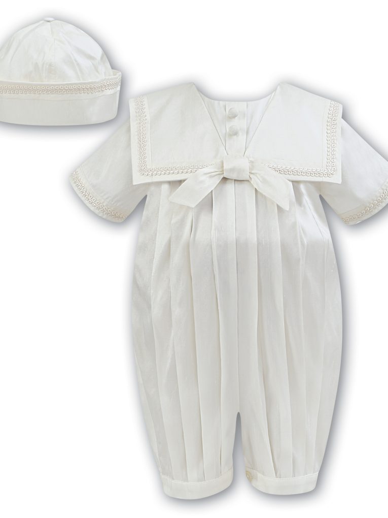 Boys Silk Christening Romper